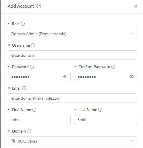 Add a user account with the DomainAdmin role